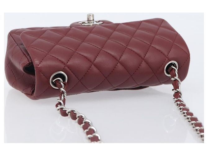 CHANEL Mini Matelasse 20 Kettentasche Lammleder Bordeaux Silber CC Auth 206388SM - Ansicht 6