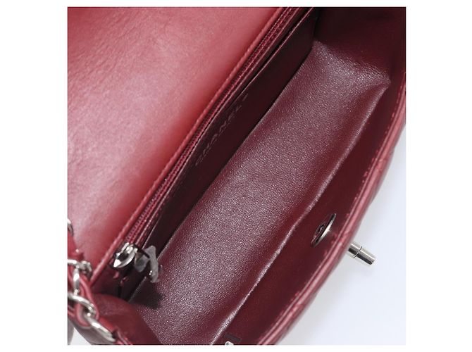 CHANEL Mini Matelasse 20 Kettentasche Lammleder Bordeaux Silber CC Auth 206388SM - Ansicht 9