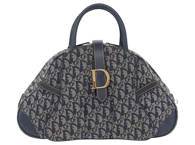 Borsa a mano Christian Dior Trotter Canvas Double Saddle Navy Gold Tone Auth ka6525A Blu navy - vista 13