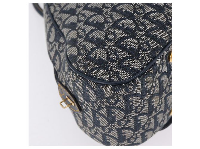 Borsa a mano Christian Dior Trotter Canvas Double Saddle Navy Gold Tone Auth ka6525A Blu navy - vista 15