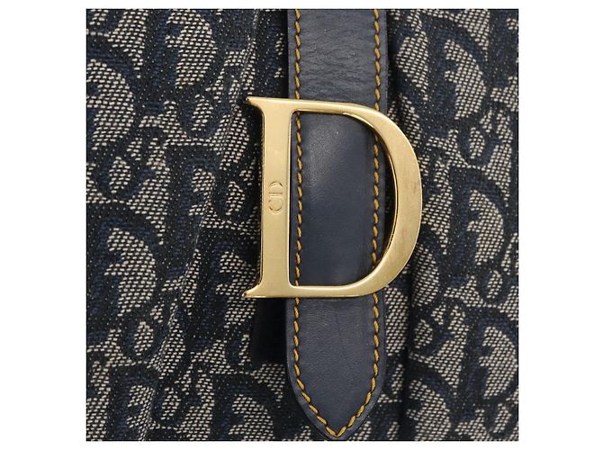 Borsa a mano Christian Dior Trotter Canvas Double Saddle Navy Gold Tone Auth ka6525A Blu navy - vista 19