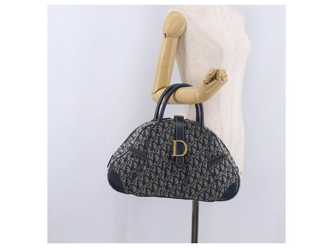 Borsa a mano Christian Dior Trotter Canvas Double Saddle Navy Gold Tone Auth ka6525A Blu navy - vista 30