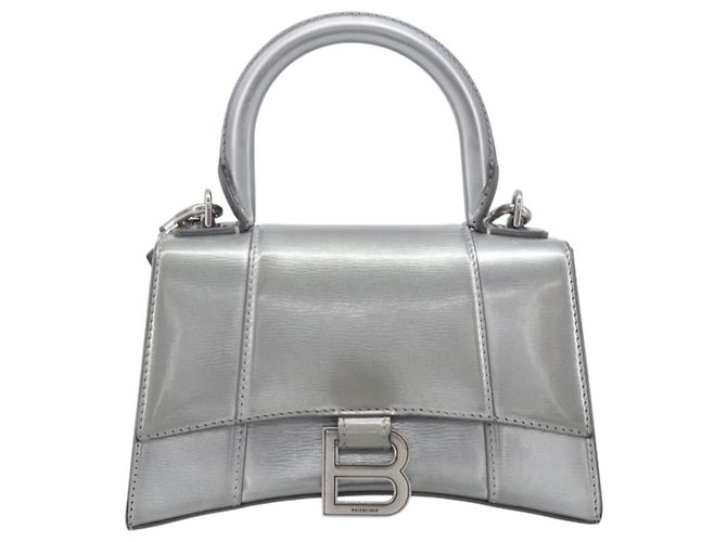 Balenciaga Hour Glass Hand Bag Leather 2way Silver 592833 Auth LN068A Silvery - view 13