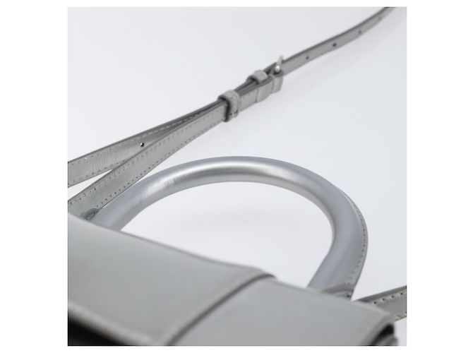 Balenciaga Hour Glass Hand Bag Leather 2way Silver 592833 Auth LN068A Silvery - view 14