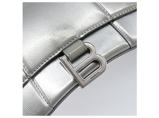 Balenciaga Hour Glass Hand Bag Leather 2way Silver 592833 Auth LN068A Silvery - view 20