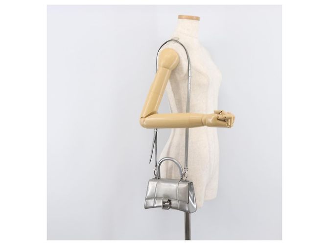 Balenciaga Hour Glass Hand Bag Leather 2way Silver 592833 Auth LN068A Silvery - view 25