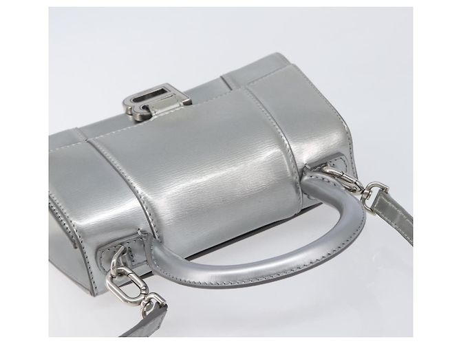 Balenciaga Hour Glass Hand Bag Leather 2way Silver 592833 Auth LN068A Silvery - view 6