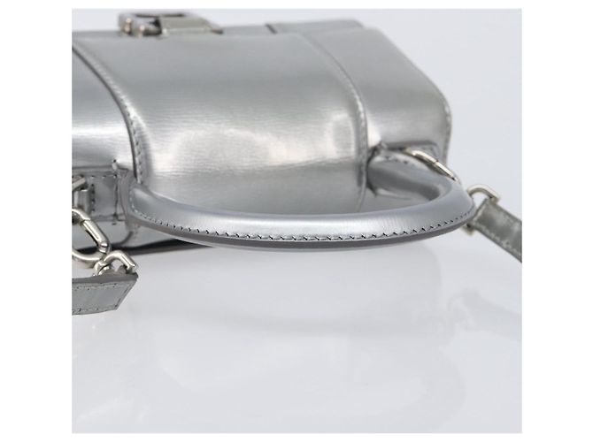 Balenciaga Hour Glass Hand Bag Leather 2way Silver 592833 Auth LN068A Silvery - view 7