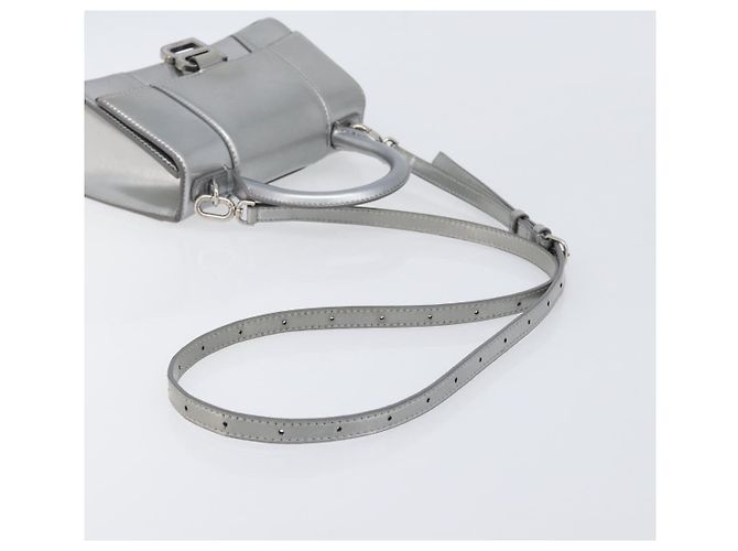 Balenciaga Hour Glass Hand Bag Leather 2way Silver 592833 Auth LN068A Silvery - view 8