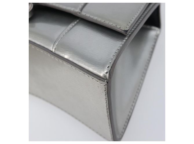 Balenciaga Hour Glass Hand Bag Leather 2way Silver 592833 Auth LN068A Silvery - view 9
