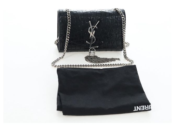 Autre Marque Borsa a tracolla Saint Laurent Chain Kate in pelle nera e argento Auth 206718V Nero - vista 12
