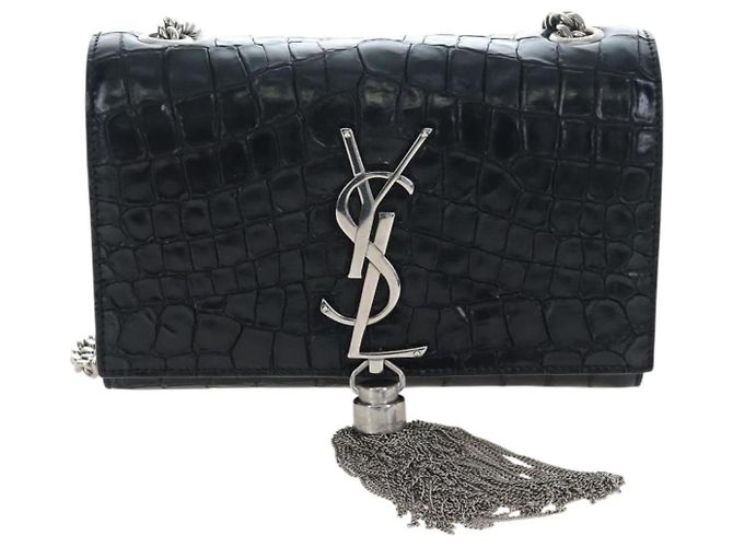 Autre Marque Borsa a tracolla Saint Laurent Chain Kate in pelle nera e argento Auth 206718V Nero - vista 13