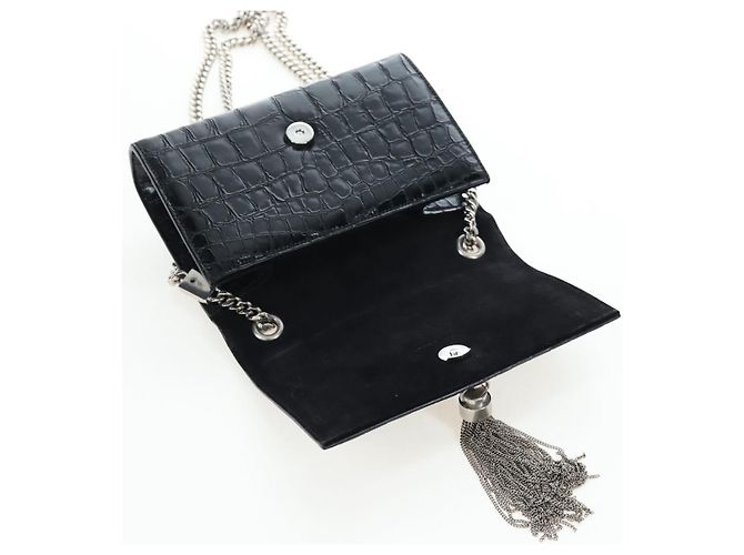 Autre Marque Borsa a tracolla Saint Laurent Chain Kate in pelle nera e argento Auth 206718V Nero - vista 21