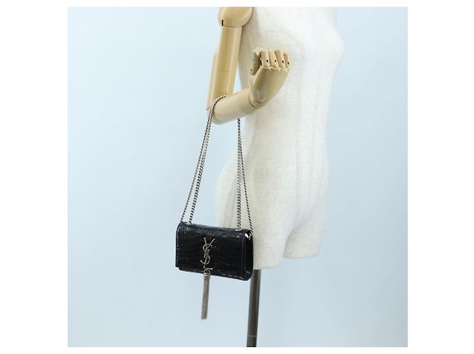 Autre Marque Borsa a tracolla Saint Laurent Chain Kate in pelle nera e argento Auth 206718V Nero - vista 27