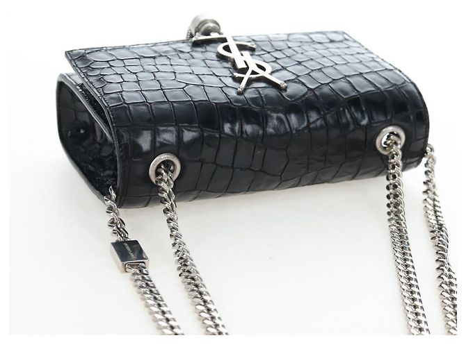 Autre Marque Borsa a tracolla Saint Laurent Chain Kate in pelle nera e argento Auth 206718V Nero - vista 6
