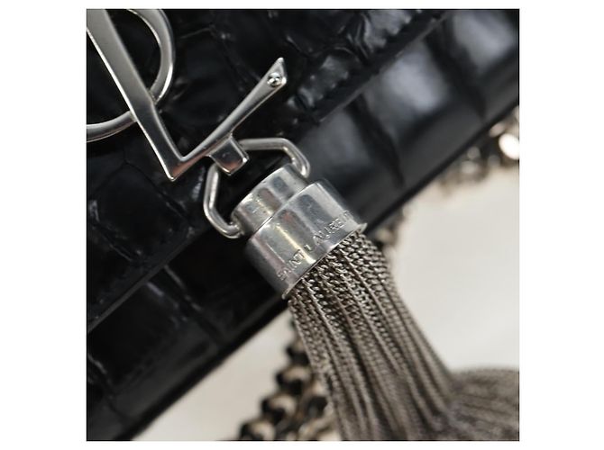 Autre Marque Borsa a tracolla Saint Laurent Chain Kate in pelle nera e argento Auth 206718V Nero - vista 9