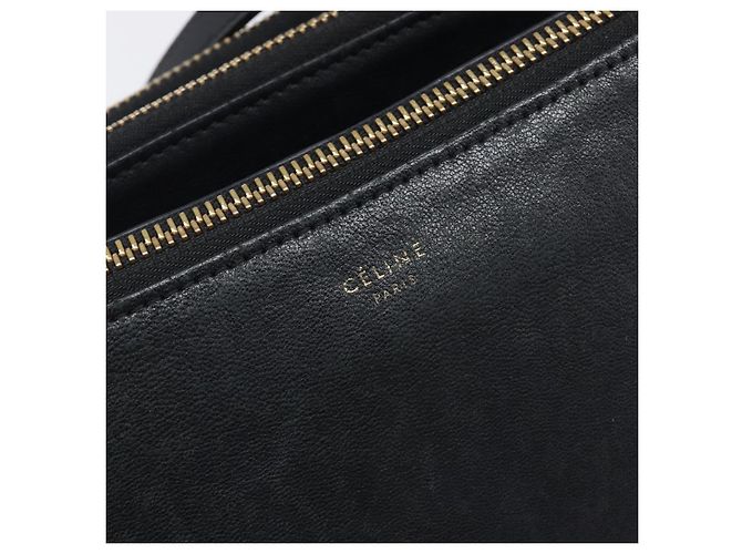 Céline Bolsa de Ombro CELINE Trio em Couro Preto e Ouro Auth 206031 Dourado - vista 19