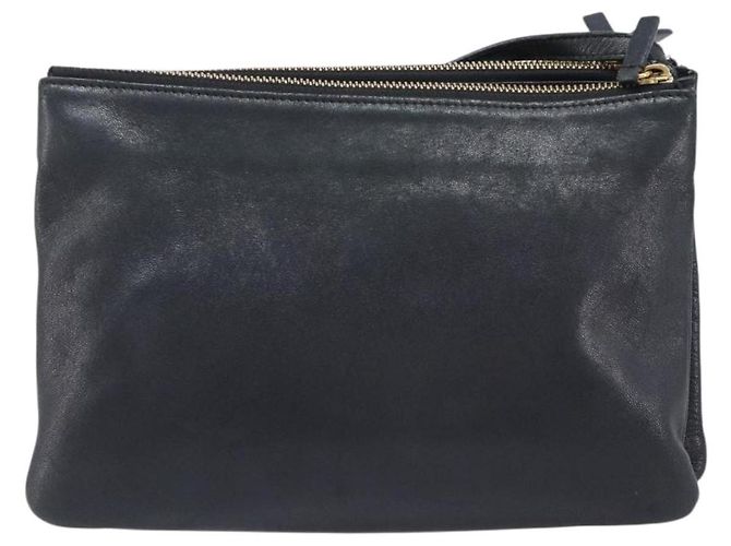 Céline Bolsa de Ombro CELINE Trio em Couro Preto e Ouro Auth 206031 Dourado - vista 2
