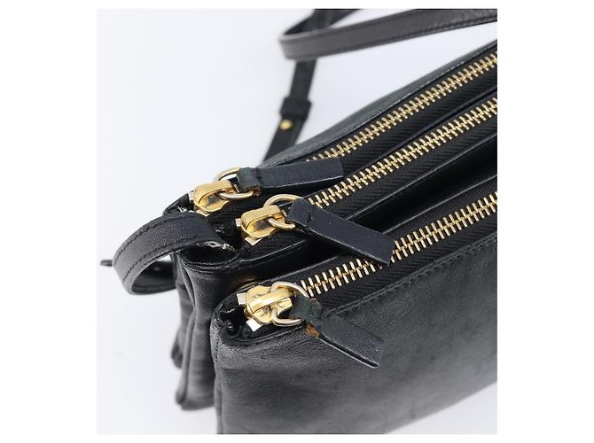 Céline Bolsa de Ombro CELINE Trio em Couro Preto e Ouro Auth 206031 Dourado - vista 20