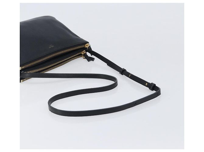 Céline Bolsa de Ombro CELINE Trio em Couro Preto e Ouro Auth 206031 Dourado - vista 7