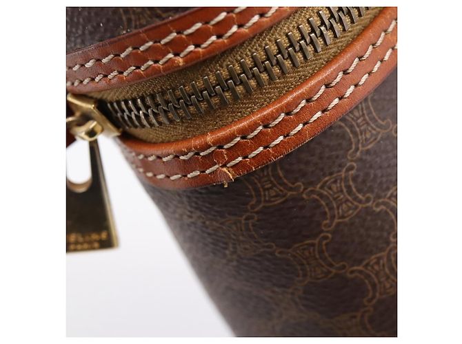 Céline Necessaire per cosmetici CELINE Macadam Canvas PVC Pelle Marrone Oro Auth 205380A D'oro - vista 10