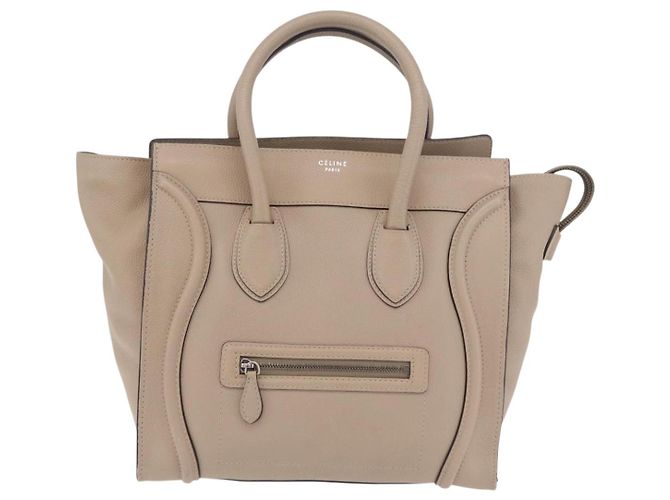 Céline Bolso de mano CELINE Luggage Micro Shopper de piel Beige Silver Auth 206453A Plata - vista 13