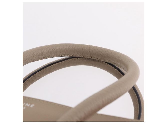 Céline Bolso de mano CELINE Luggage Micro Shopper de piel Beige Silver Auth 206453A Plata - vista 14