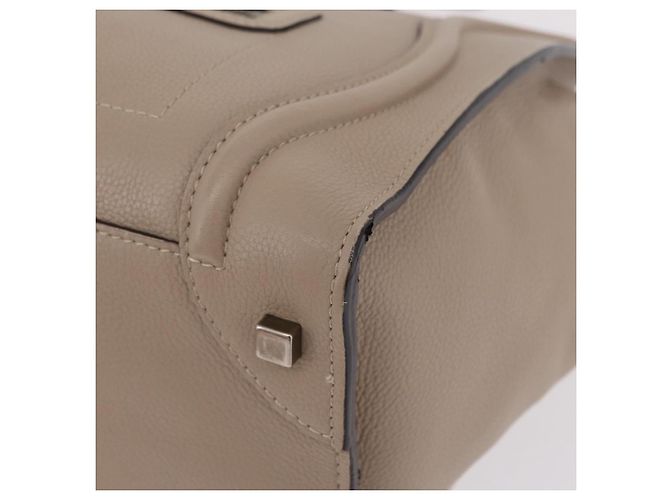Céline Bolso de mano CELINE Luggage Micro Shopper de piel Beige Silver Auth 206453A Plata - vista 15