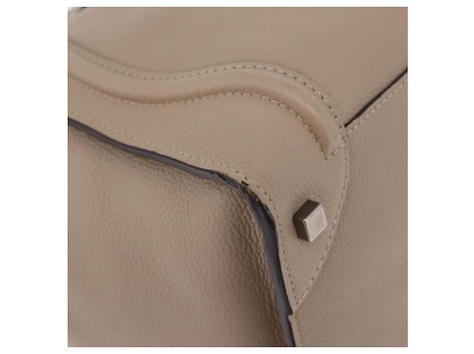 Céline Bolso de mano CELINE Luggage Micro Shopper de piel Beige Silver Auth 206453A Plata - vista 16