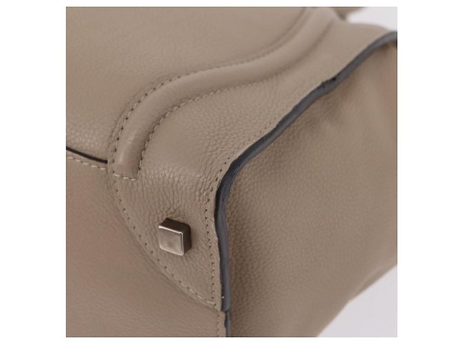 Céline Bolso de mano CELINE Luggage Micro Shopper de piel Beige Silver Auth 206453A Plata - vista 17