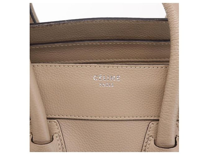 Céline Bolso de mano CELINE Luggage Micro Shopper de piel Beige Silver Auth 206453A Plata - vista 18