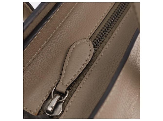 Céline Bolso de mano CELINE Luggage Micro Shopper de piel Beige Silver Auth 206453A Plata - vista 19