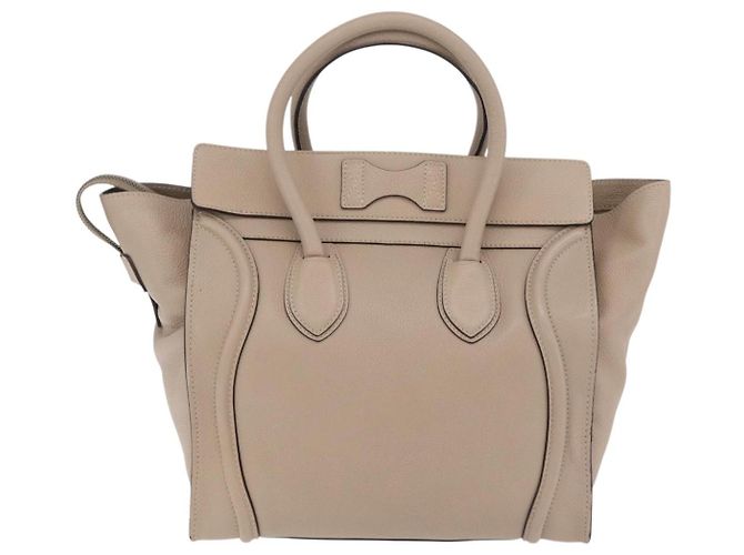 Céline Bolso de mano CELINE Luggage Micro Shopper de piel Beige Silver Auth 206453A Plata - vista 2