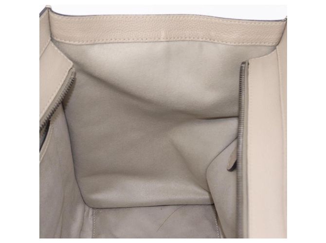 Céline Bolso de mano CELINE Luggage Micro Shopper de piel Beige Silver Auth 206453A Plata - vista 21