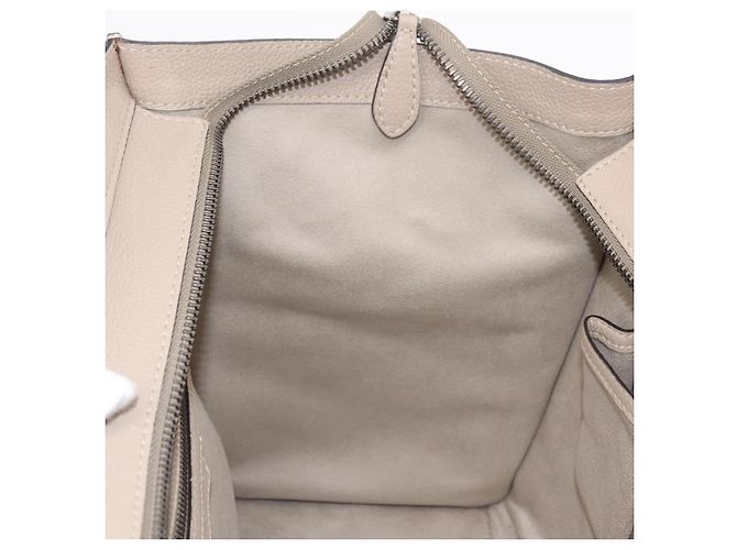 Céline Bolso de mano CELINE Luggage Micro Shopper de piel Beige Silver Auth 206453A Plata - vista 22