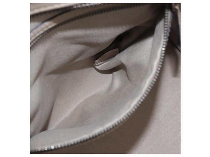 Céline Bolso de mano CELINE Luggage Micro Shopper de piel Beige Silver Auth 206453A Plata - vista 24