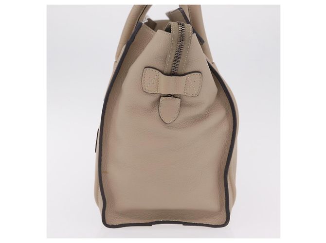 Céline Bolso de mano CELINE Luggage Micro Shopper de piel Beige Silver Auth 206453A Plata - vista 3