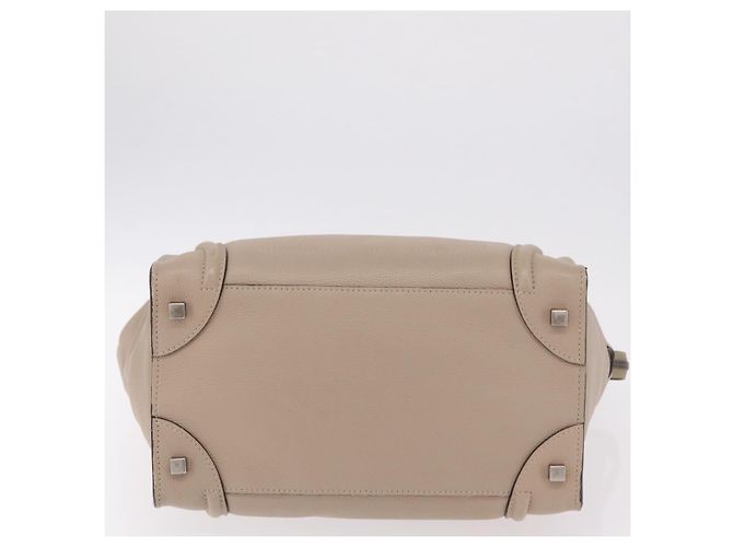 Céline Bolso de mano CELINE Luggage Micro Shopper de piel Beige Silver Auth 206453A Plata - vista 6