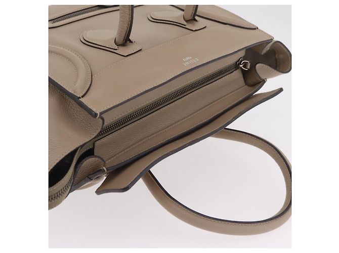 Céline Bolso de mano CELINE Luggage Micro Shopper de piel Beige Silver Auth 206453A Plata - vista 7