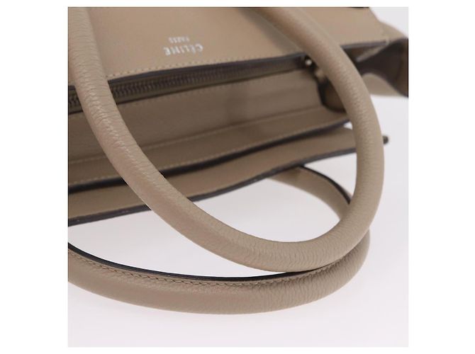 Céline Bolso de mano CELINE Luggage Micro Shopper de piel Beige Silver Auth 206453A Plata - vista 8