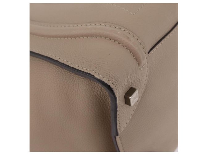Céline Bolso de mano CELINE Luggage Micro Shopper de piel Beige Silver Auth 206453A Plata - vista 9