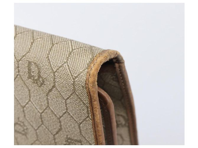 Borsa a tracolla Christian Dior Honeycomb Canvas Chain PVC Beige Gold Auth 207466 D'oro - vista 10