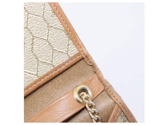Borsa a tracolla Christian Dior Honeycomb Canvas Chain PVC Beige Gold Auth 207466 D'oro - vista 11