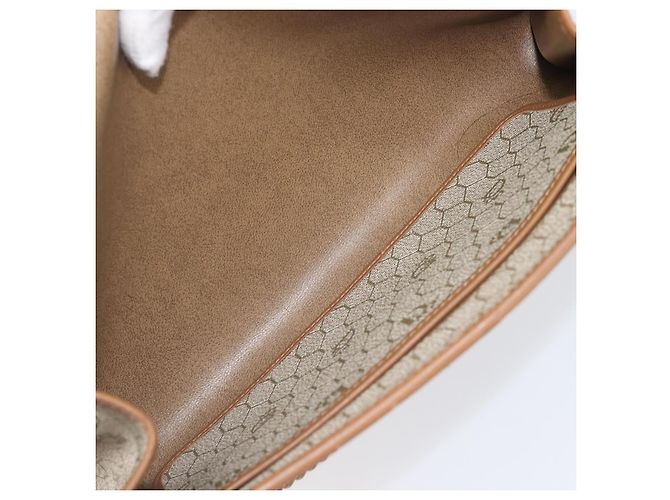 Borsa a tracolla Christian Dior Honeycomb Canvas Chain PVC Beige Gold Auth 207466 D'oro - vista 12
