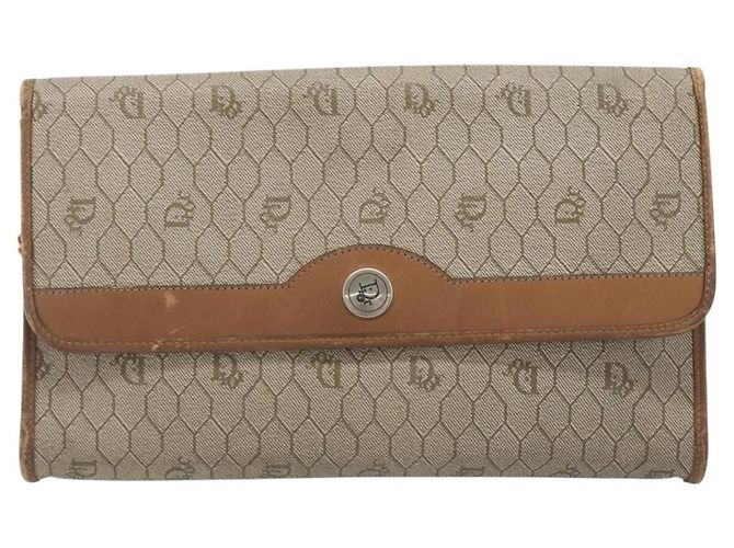 Borsa a tracolla Christian Dior Honeycomb Canvas Chain PVC Beige Gold Auth 207466 D'oro - vista 13