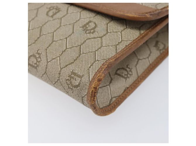 Borsa a tracolla Christian Dior Honeycomb Canvas Chain PVC Beige Gold Auth 207466 D'oro - vista 15
