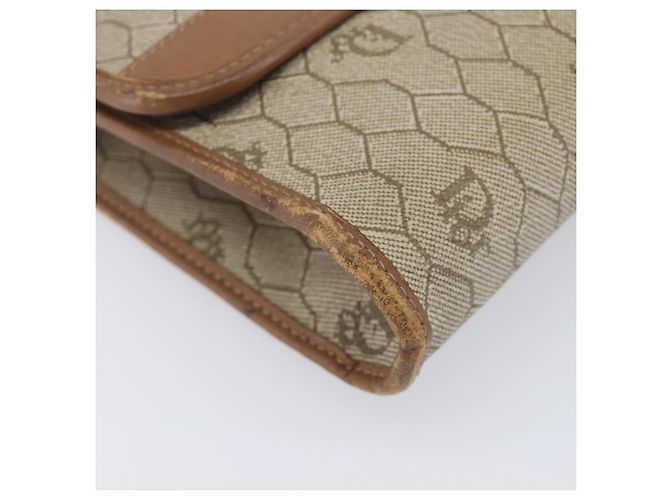 Borsa a tracolla Christian Dior Honeycomb Canvas Chain PVC Beige Gold Auth 207466 D'oro - vista 16