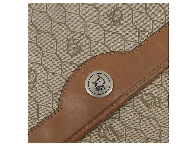 Borsa a tracolla Christian Dior Honeycomb Canvas Chain PVC Beige Gold Auth 207466 D'oro - vista 20