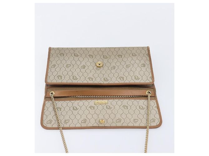 Borsa a tracolla Christian Dior Honeycomb Canvas Chain PVC Beige Gold Auth 207466 D'oro - vista 21