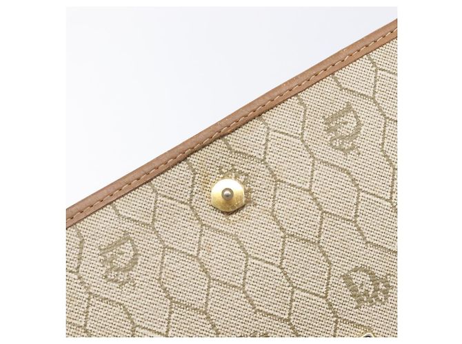 Borsa a tracolla Christian Dior Honeycomb Canvas Chain PVC Beige Gold Auth 207466 D'oro - vista 22